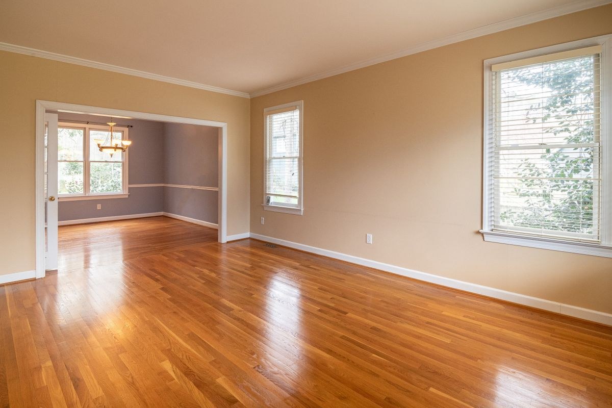 Finished room with polished hardwood floors